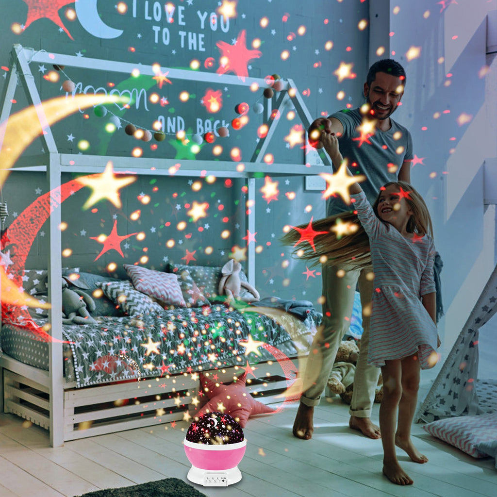 Pink-Blue Options -- 1Pc LED Star Sky Projector Night Light Kids Rotating Starry Night Lamp USB Sleep Light Xmas Gift