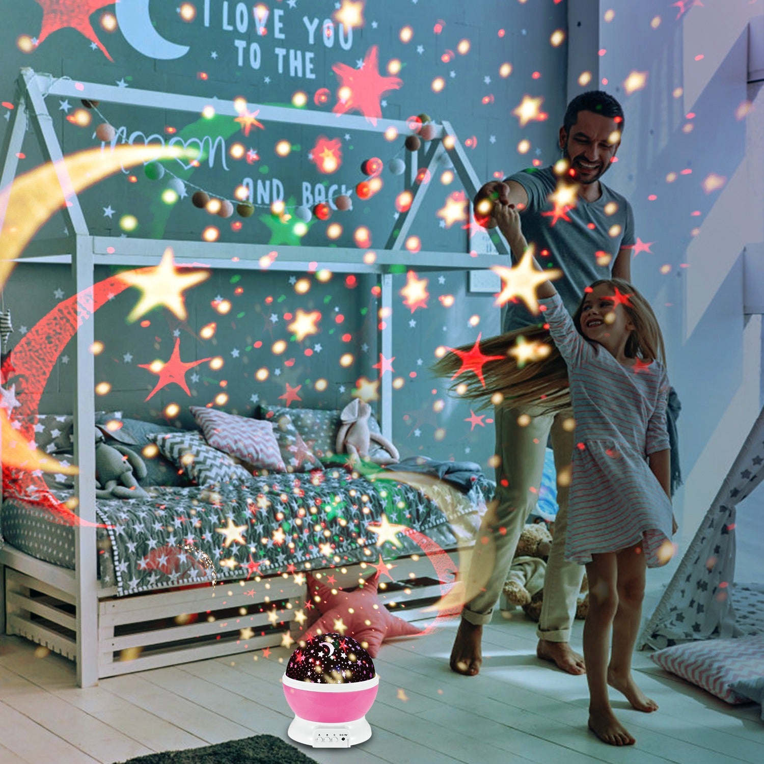 Pink-Blue Options -- 1Pc LED Star Sky Projector Night Light Kids Rotating Starry Night Lamp USB Sleep Light Xmas Gift