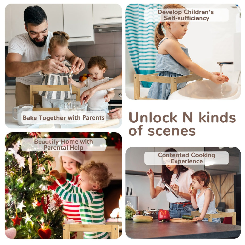 Only Supports Self Pickup-Toddler Step Stool, Wooden Children's Montessori Learning Standing Tower, Children's Kitchen Stool Helper With Safety Rails, Anti-tipping Structure