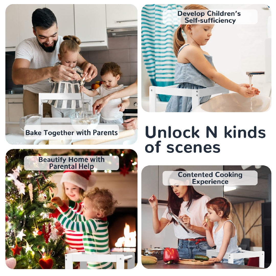 Only Supports Self Pickup-Toddler Step Stool, Wooden Children's Montessori Learning Standing Tower, Children's Kitchen Stool Helper With Safety Rails, Anti-tipping Structure