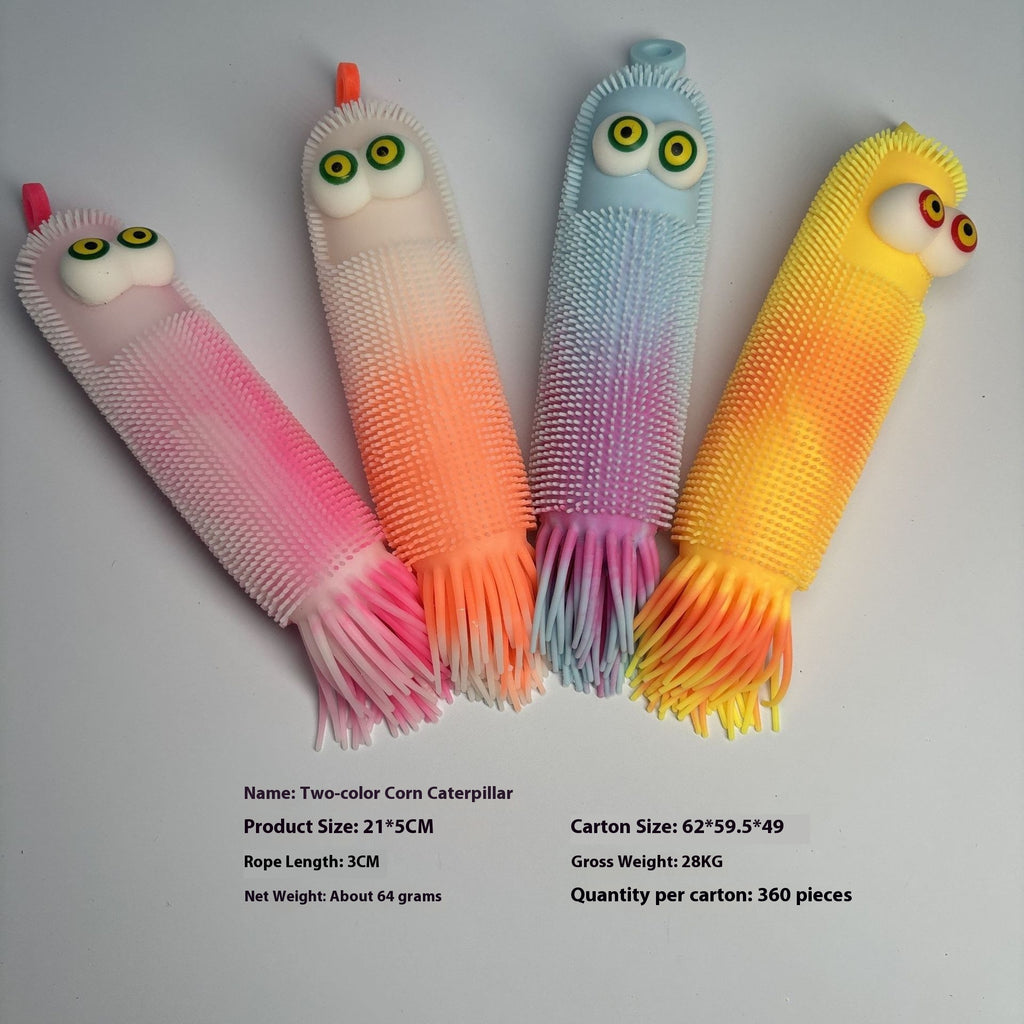 Two-color Corn Caterpillar Flash Convex Eye Squeezing Toy Soft Rubber Children's Luminous Toys Carpet