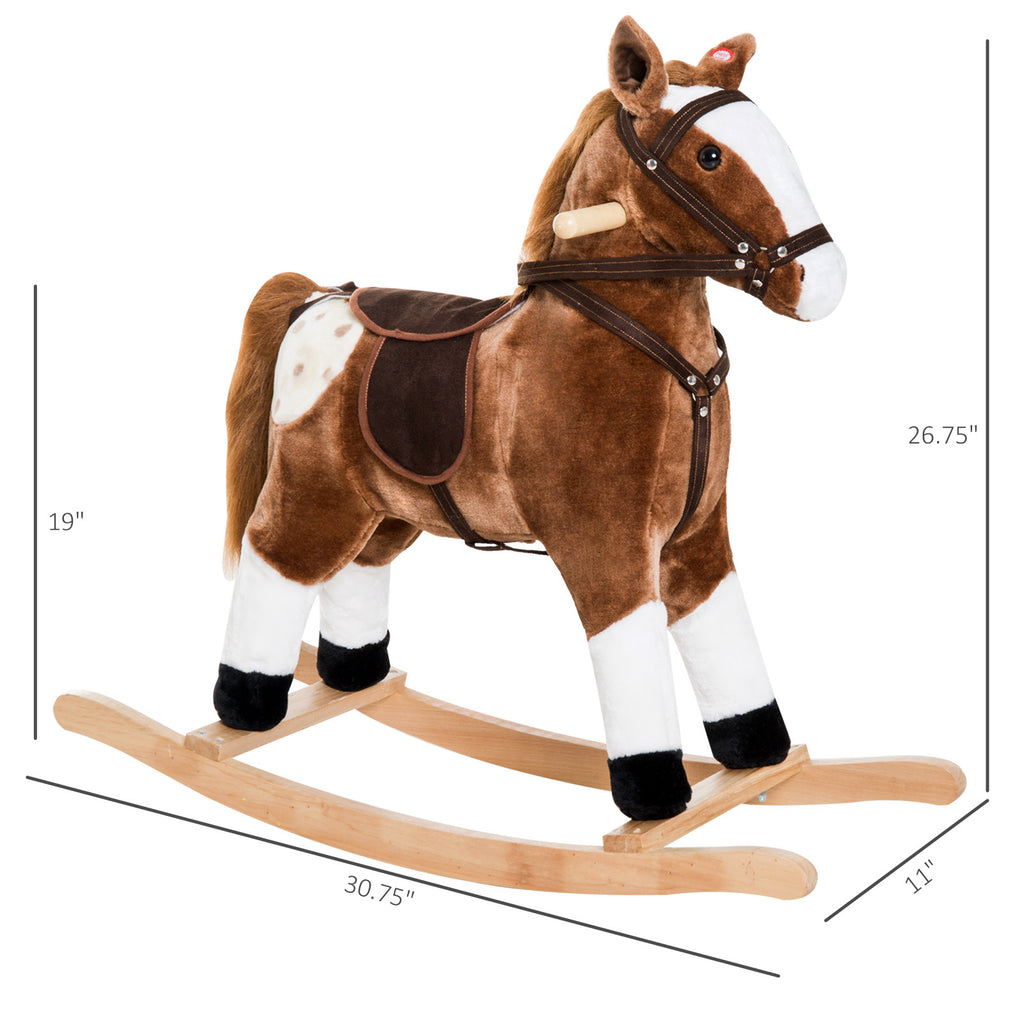 Plush Rocking Horse For Kids, Brown, Realistic Sounds, Ride-On Toy For Children 3