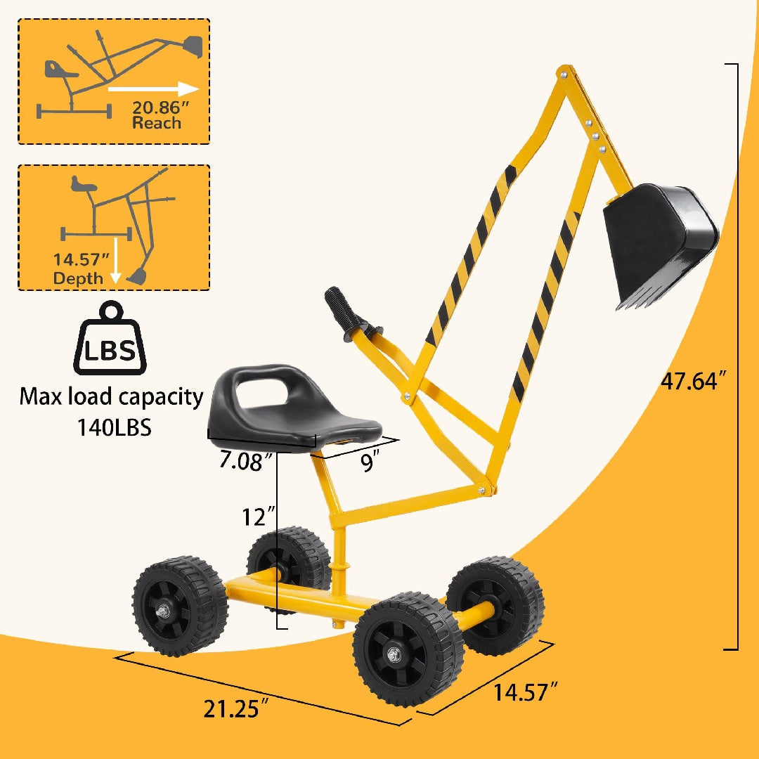 Only Supports Self Pickup  Kids Excavator Ride On Toys, Beach Toys Outdoor Sandbox Toy Excavator, Steel Excavator Crane Rotates 360 Degrees With Stable Base- Yellow