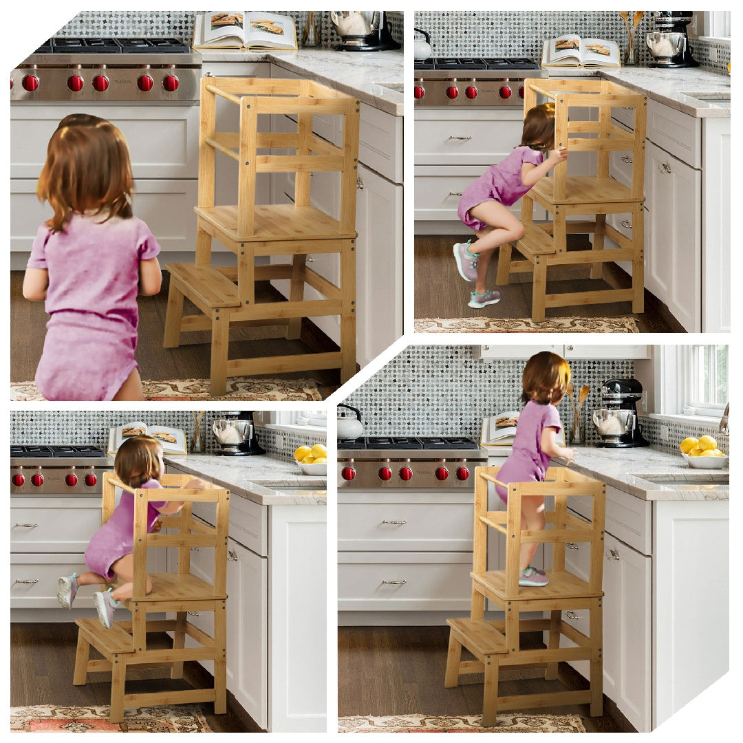 Only Supports Self Pickup-Toddler Step Stool, Wooden Children's Montessori Learning Standing Tower, Children's Kitchen Stool Helper With Safety Rails, Anti-tipping Structure