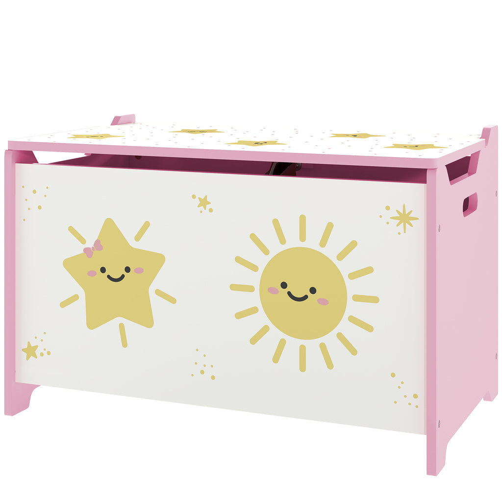 Toy Box With Lid, Safety Hinges And Groove Handles, Toy Storage Organizer For Kids, Living Room, Playroom, Pink