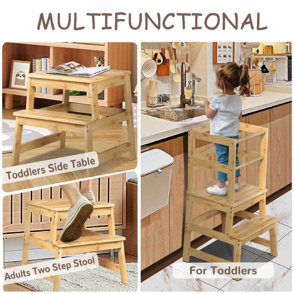 Only Supports Self Pickup-Toddler Step Stool, Wooden Children's Montessori Learning Standing Tower, Children's Kitchen Stool Helper With Safety Rails, Anti-tipping Structure