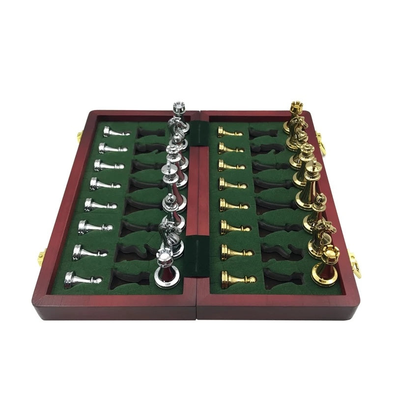 Zinc Alloy Wooden Folding Chess Board Set