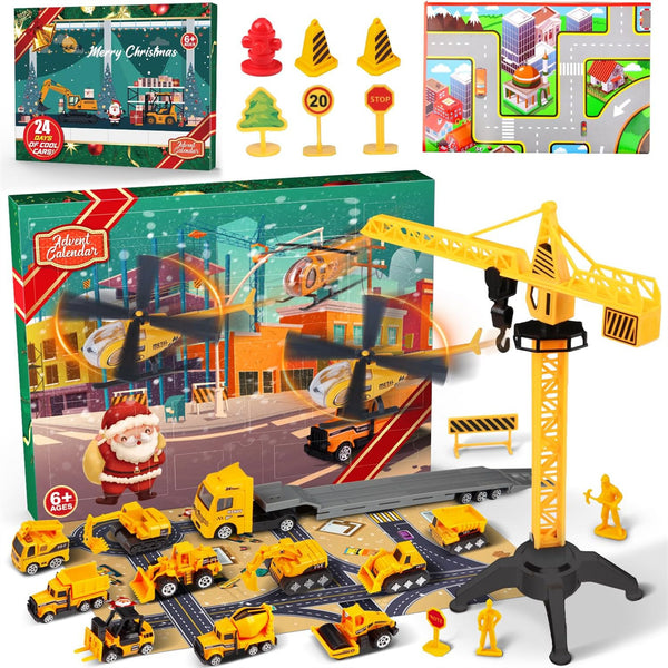Advent Calendar Christmas Countdown Calendar For Kids, 24PCS Cartoon Engineering Vehicle Playset, Christmas Gifts Toys For 6  Year Old Boys And Girls