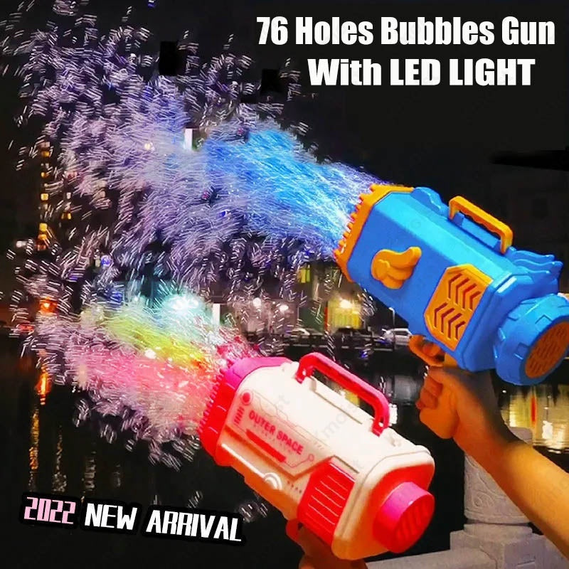 Bubble Gun Rocket 69 Holes Soap Bubbles Machine Gun Shape Automatic Blower With Light Toys
