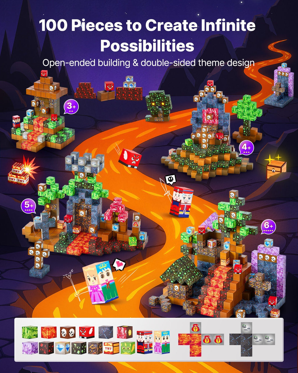 Magnetic Blocks, Dark Castle Set, Magnetic Building Cubes For Kids, STEM Montessori Sensory Toys For Christmas Birthday Gift, Construction Stacking Toy For 3 Years Old Boys & Girls