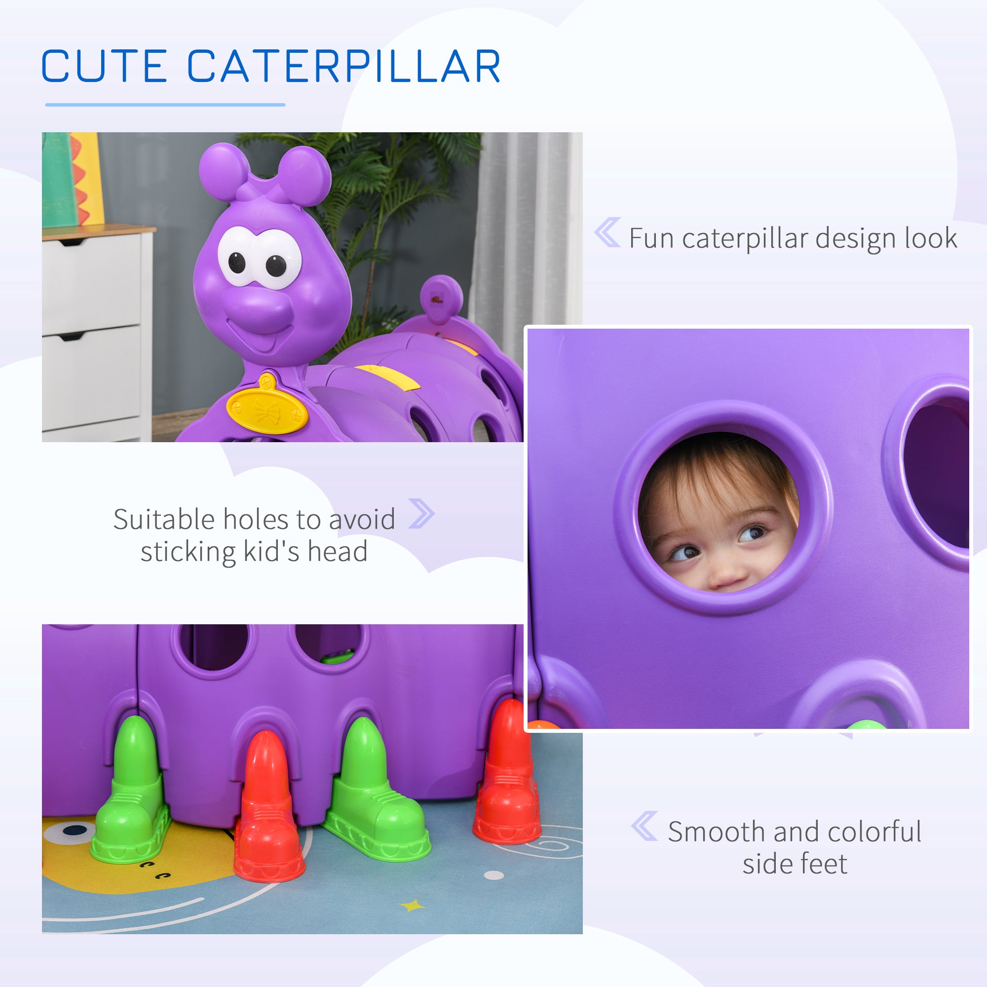 2 Sections Kids Climbing Tunnel For Indoor Outdoor Climb & Crawl Toy Play Structure For 3-6 Years Old Boys Girls, Purple