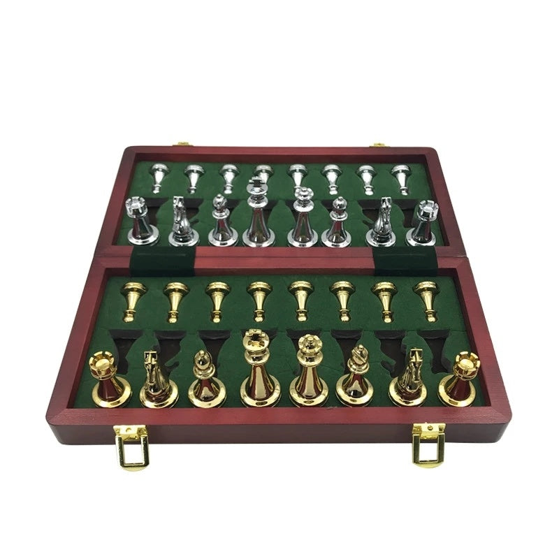 Zinc Alloy Wooden Folding Chess Board Set