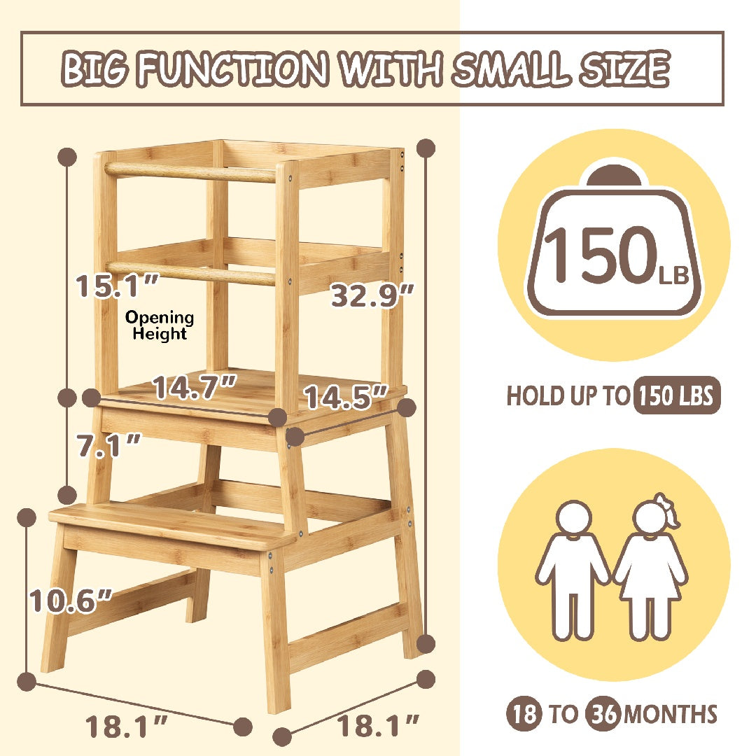 Only Supports Self Pickup-Toddler Step Stool, Wooden Children's Montessori Learning Standing Tower, Children's Kitchen Stool Helper With Safety Rails, Anti-tipping Structure