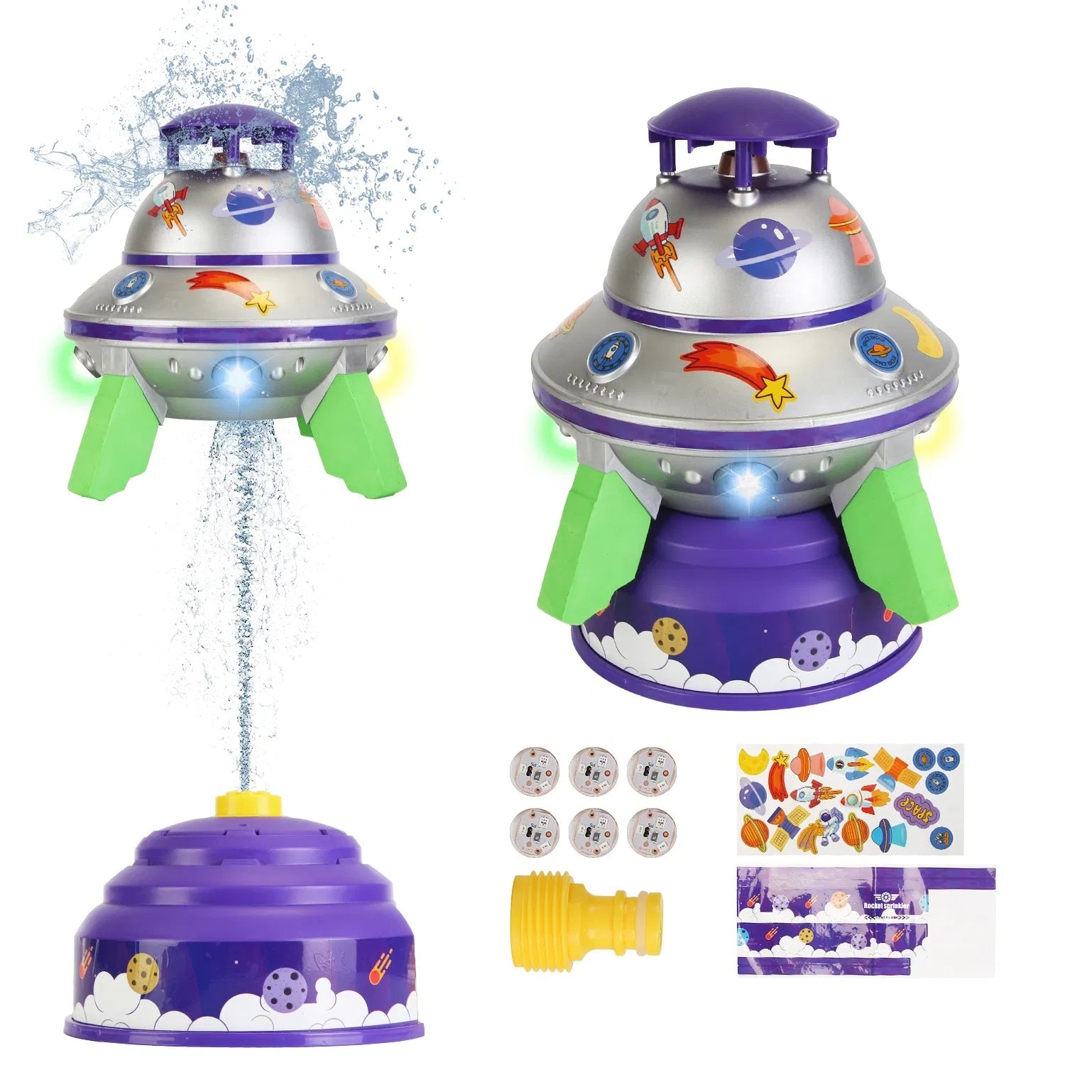 UFO Water Sprinkler Outdoor Summer Rocket Toy With Colorful LED Lights Spinning 1.64FT To 6.56FT Adjustable Height Birthday Summer Gift For Girls Boys Aged Years Old GPCT5465