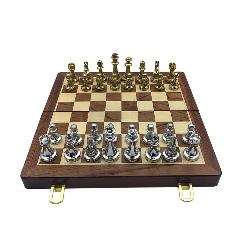 Zinc Alloy Wooden Folding Chess Board Set