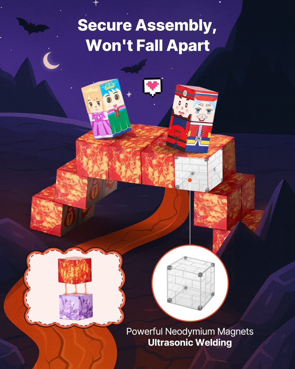 Magnetic Blocks, Dark Castle Set, Magnetic Building Cubes For Kids, STEM Montessori Sensory Toys For Christmas Birthday Gift, Construction Stacking Toy For 3 Years Old Boys & Girls