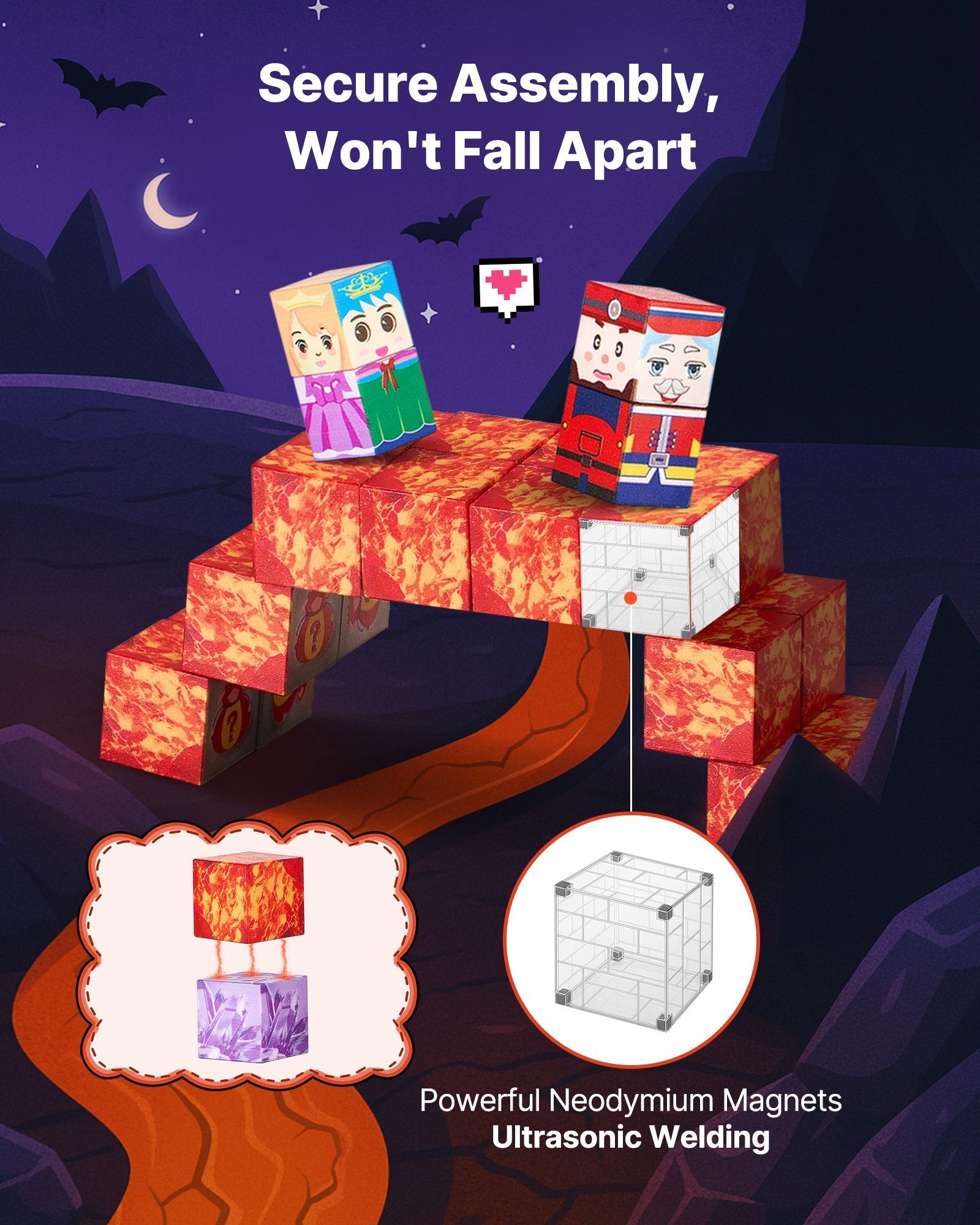 Magnetic Blocks, Dark Castle Set, Magnetic Building Cubes For Kids, STEM Montessori Sensory Toys For Christmas Birthday Gift, Construction Stacking Toy For 3 Years Old Boys & Girls