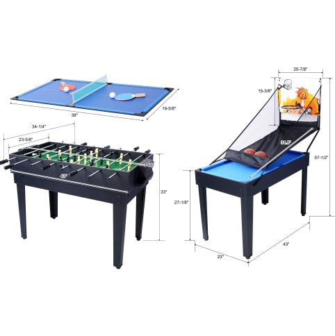 5-in-1 Multi-Game Table - Billiards, Push Hockey  Foosball  Ping Pong, And Basketball Black Blue