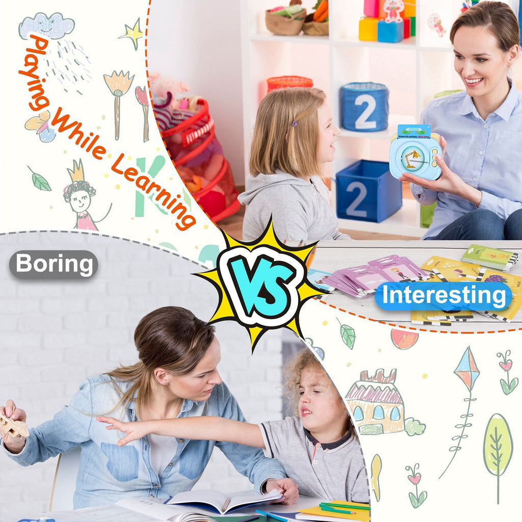 Blue-Pink Color Options -- 1Pc Spanish & English Talking Flash Cards 224 Sight Words Bilingual Flash Cards Rechargeable Card Early Educational Toy For Boys Girls Aged 1 2 3 4 5 6 7 8 Years Old