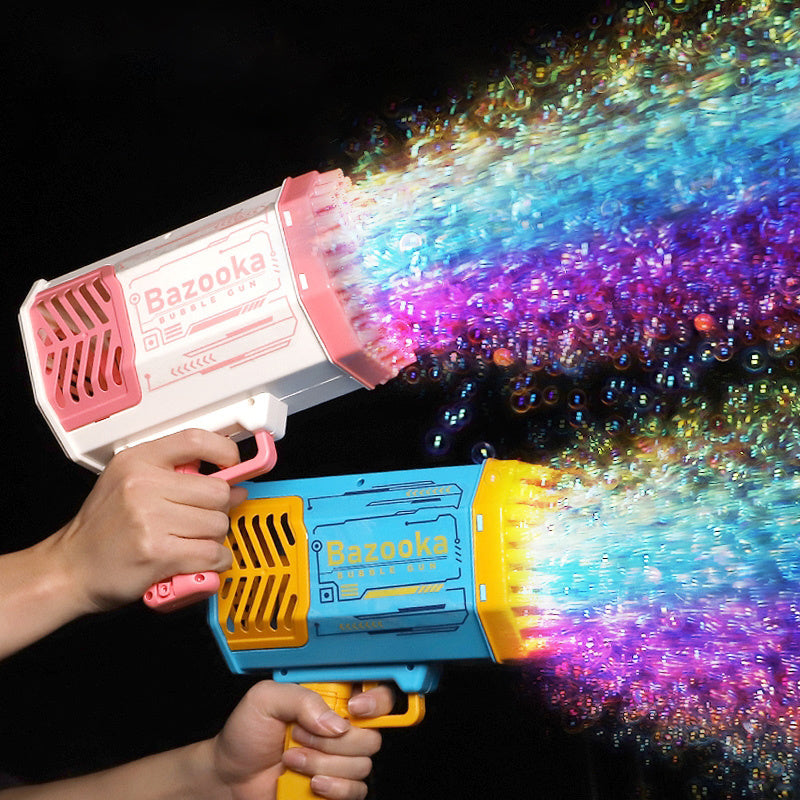 Bubble Gun Rocket 69 Holes Soap Bubbles Machine Gun Shape Automatic Blower With Light Toys