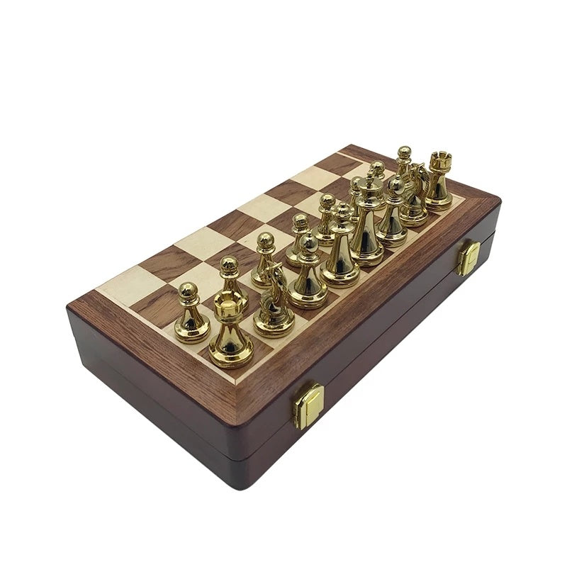 Zinc Alloy Wooden Folding Chess Board Set