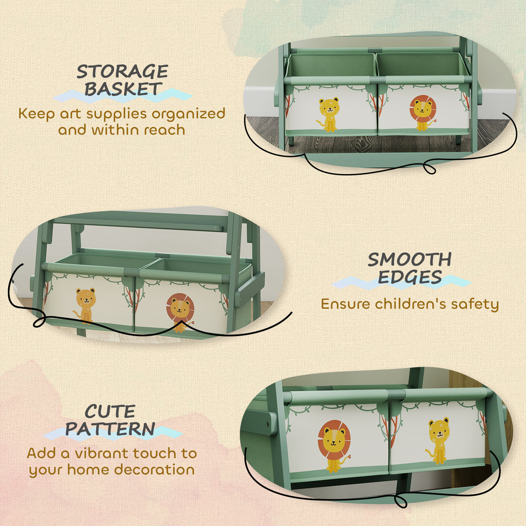 Art Easel For Kids, Double-Sided Whiteboard & Chalkboard With Paper Roll, Storage Baskets For Toddlers Ages 3-8, Green