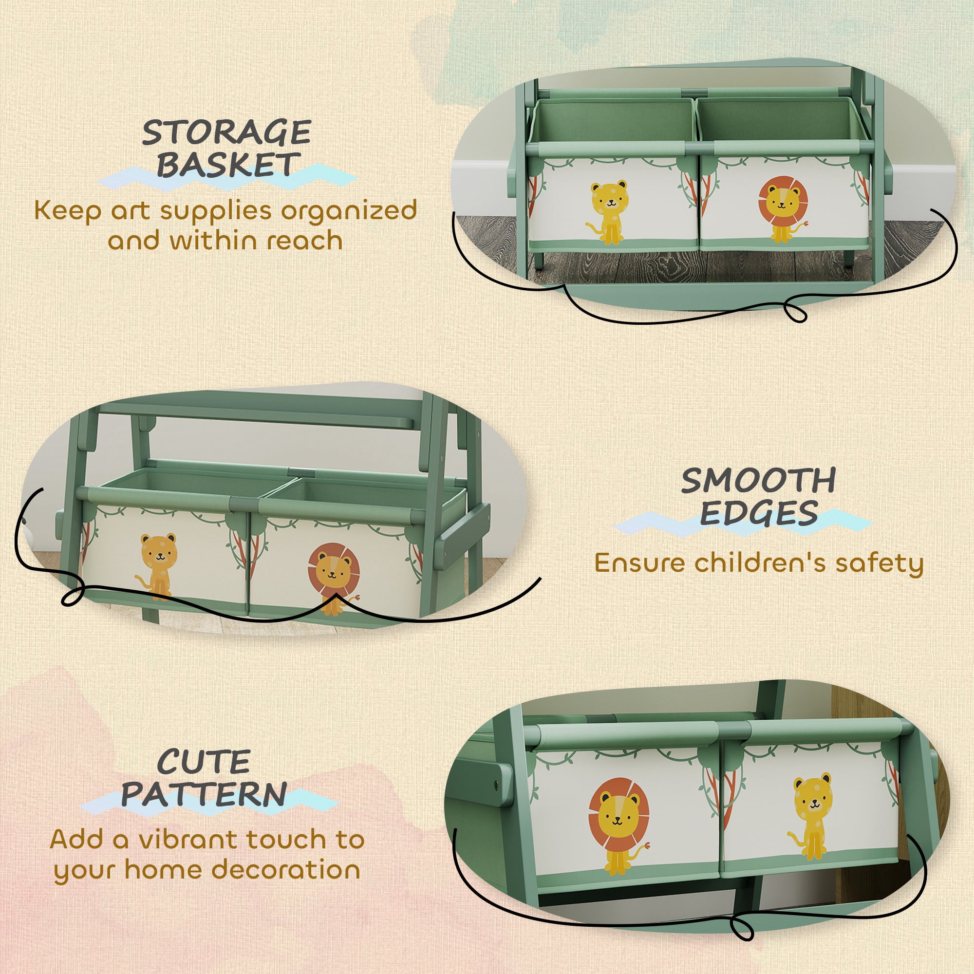 Art Easel For Kids, Double-Sided Whiteboard & Chalkboard With Paper Roll, Storage Baskets For Toddlers Ages 3-8, Green