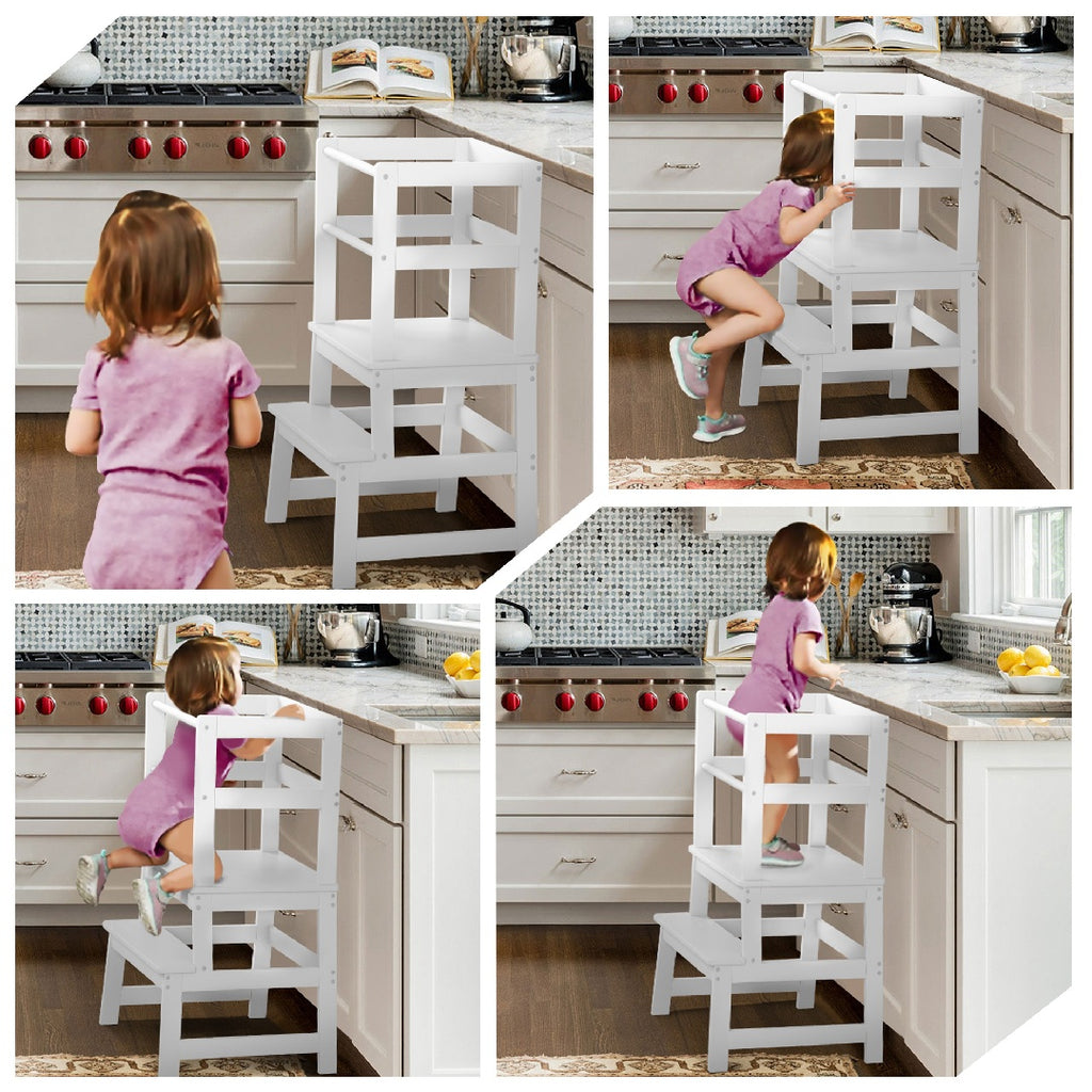 Only Supports Self Pickup-Toddler Step Stool, Wooden Children's Montessori Learning Standing Tower, Children's Kitchen Stool Helper With Safety Rails, Anti-tipping Structure