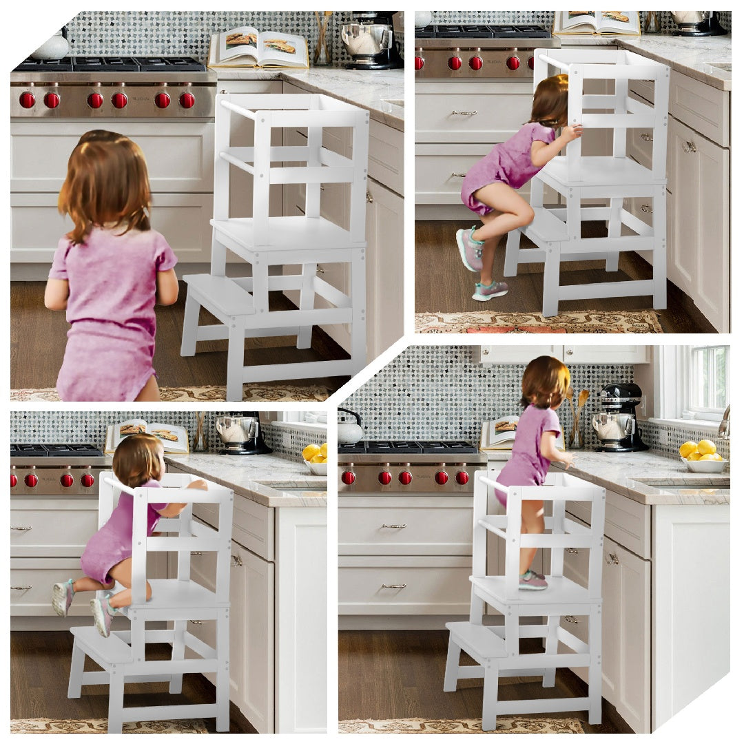 Only Supports Self Pickup-Toddler Step Stool, Wooden Children's Montessori Learning Standing Tower, Children's Kitchen Stool Helper With Safety Rails, Anti-tipping Structure
