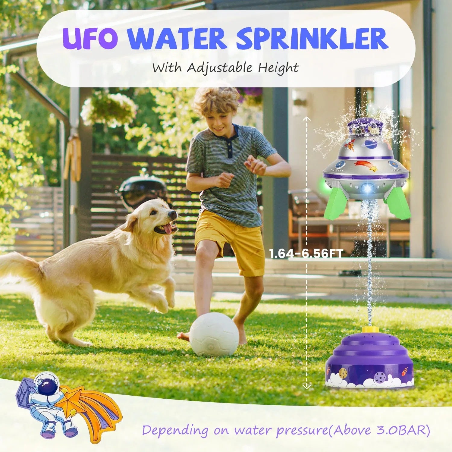 UFO Water Sprinkler Outdoor Summer Rocket Toy With Colorful LED Lights Spinning 1.64FT To 6.56FT Adjustable Height Birthday Summer Gift For Girls Boys Aged Years Old GPCT5465