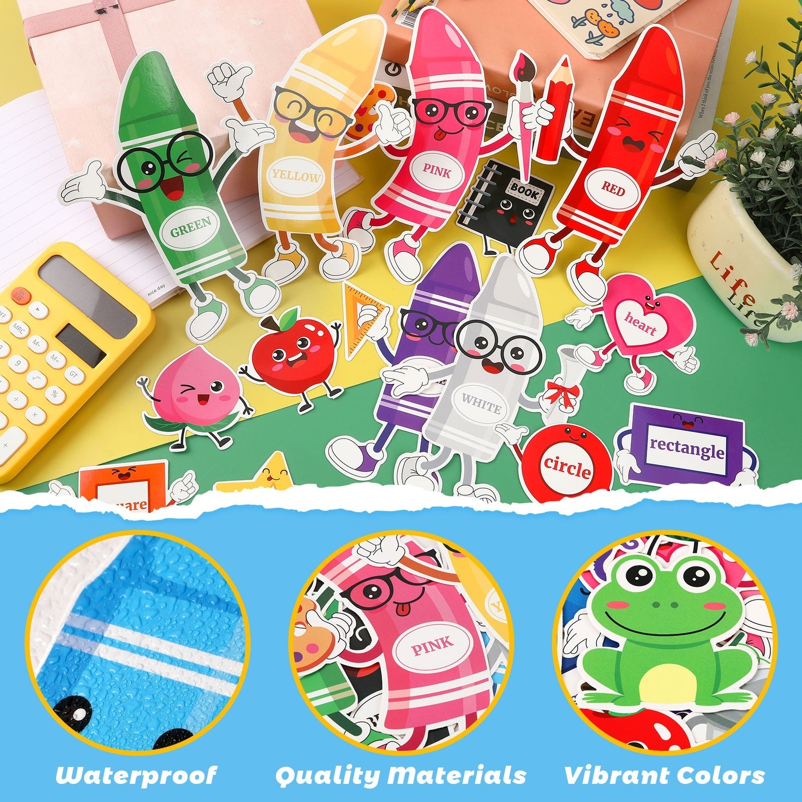 50 Pcs Color Bulletin Board Classroom Decorations,Crayon Shapes Fruit Animal Cutouts Color Posters For Toddler Kids Learning Nursery Preschool Classroom Chalkboard Back To School Home Wall Door Decor