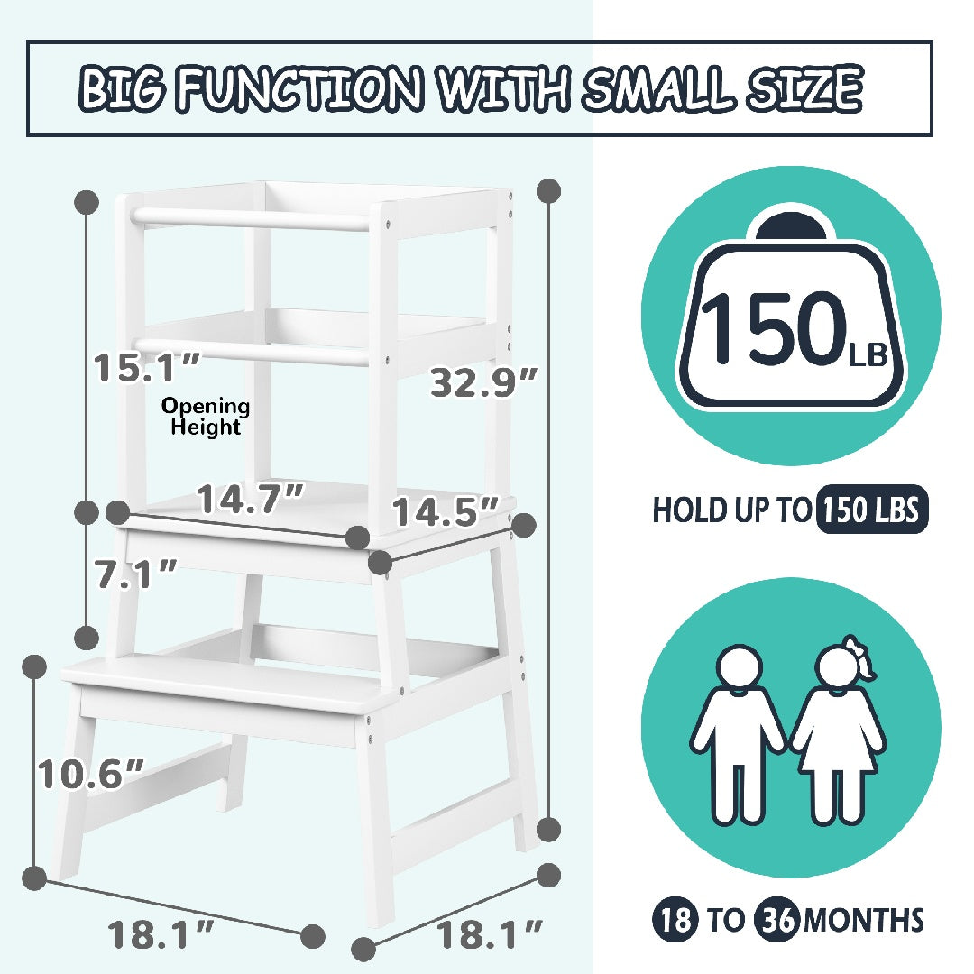 Only Supports Self Pickup-Toddler Step Stool, Wooden Children's Montessori Learning Standing Tower, Children's Kitchen Stool Helper With Safety Rails, Anti-tipping Structure