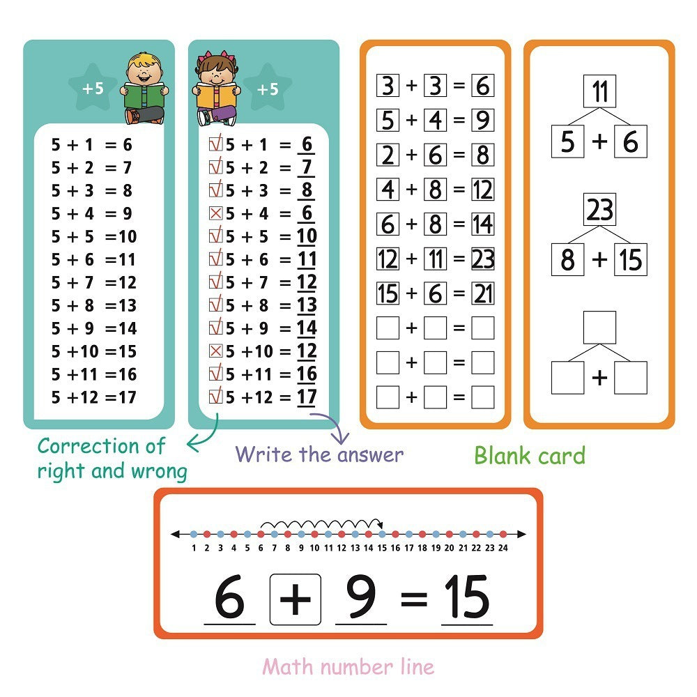 Extra Math Card 15 Math Digital Cards Addition Erasable Repeated Use Math Learning Car ...