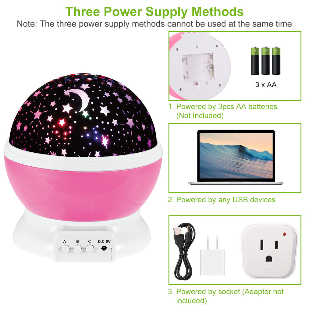 Pink-Blue Options -- 1Pc LED Star Sky Projector Night Light Kids Rotating Starry Night Lamp USB Sleep Light Xmas Gift