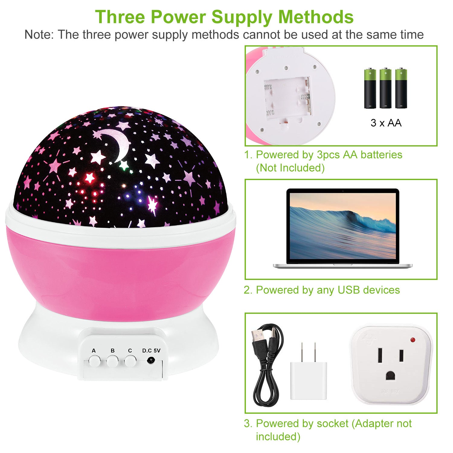 Pink-Blue Options -- 1Pc LED Star Sky Projector Night Light Kids Rotating Starry Night Lamp USB Sleep Light Xmas Gift